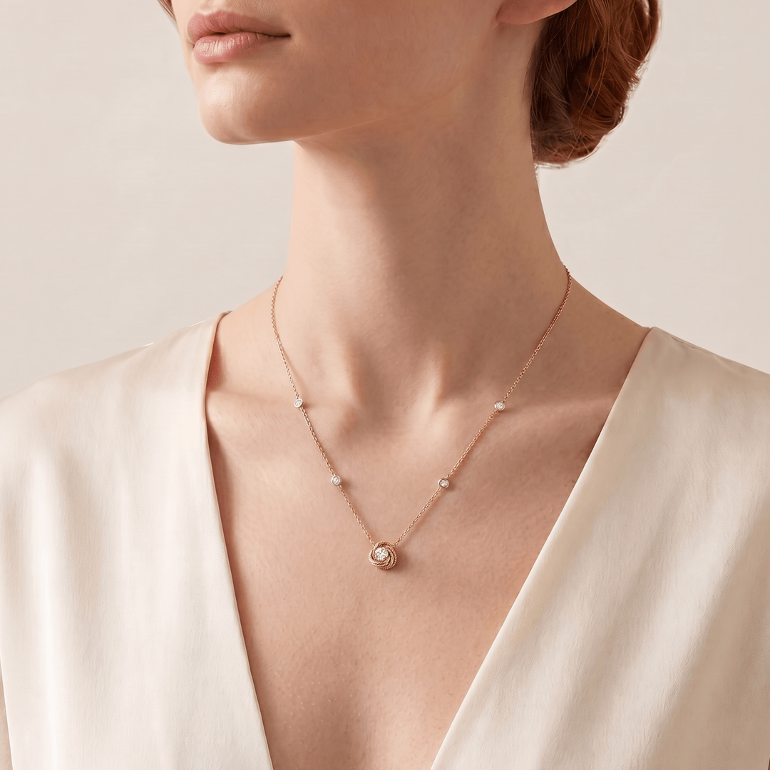 Promise Knot Rayonnante Pendant Diamond Necklace