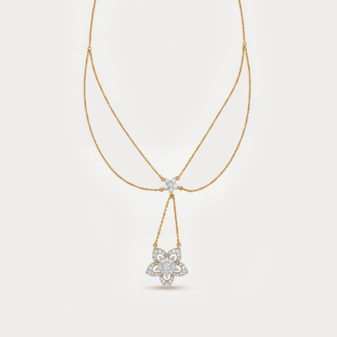 The Aukera Orchid waterfall Lariat Diamond Necklace