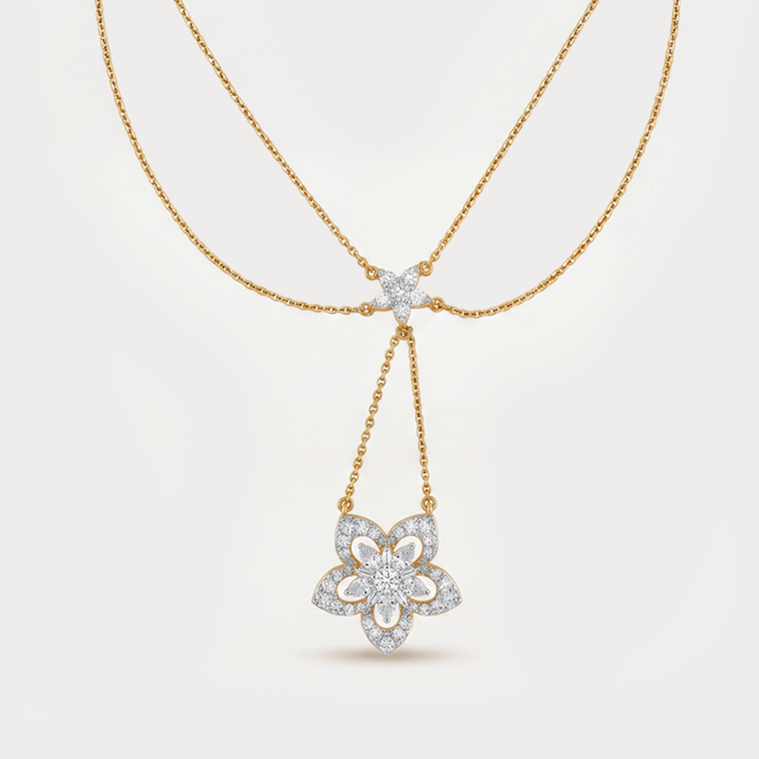 The Aukera Orchid waterfall Lariat Diamond Necklace