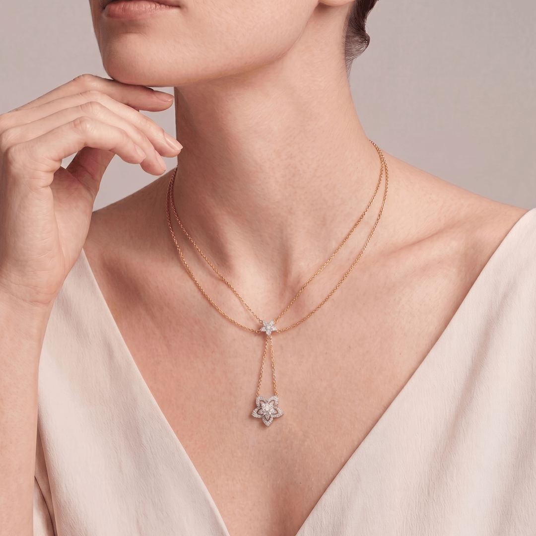 The Aukera Orchid waterfall Lariat Diamond Necklace